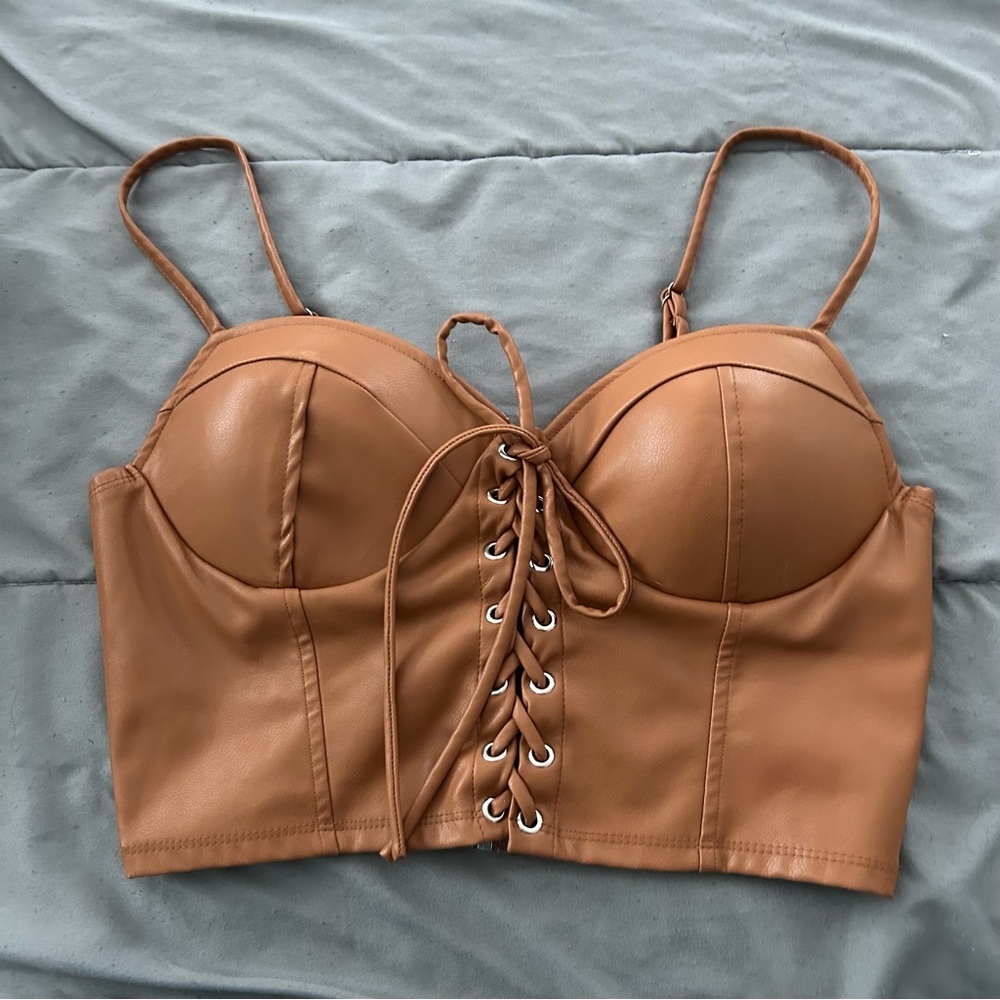 Tan Lace-Up Women's Top
